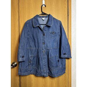 CHRISTOPHER BANKS Denim Jacket Top Sz 1X Preppy Western Casual Pockets Biker